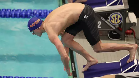 during day 5 of the Gators' meet at the SEC Championship on Saturday, February 18, 2023 at Rec Center Natatorium in College Station, TX / UAA Communications photo by Emma Bissell