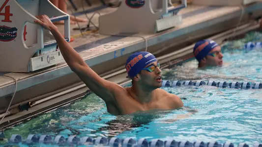 during the Gators' meet against the Nova Southeastern Sharks on Thursday, February 1, 2024 at the Stephen C. O?Connell Center Natatorium in Gainesville, FL / UAA Communications photo by Emma Bissell
