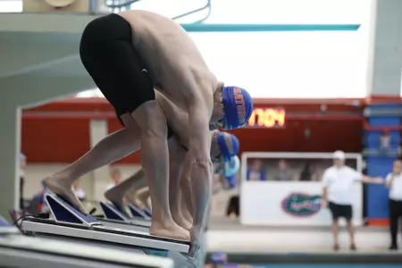 during the Gators' meet against the Nova Southeastern Sharks on Friday, February 2, 2024 at the Stephen C. O’Connell Center Natatorium in Gainesville, FL / UAA Communications photo by Mallory Peak