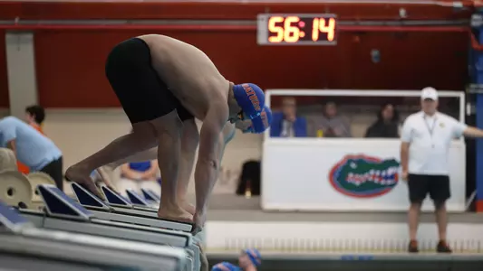 during the Gators' meet against the Nova Southeastern Sharks on Friday, February 2, 2024 at the Stephen C. O’Connell Center Natatorium in Gainesville, FL / UAA Communications photo by Mallory Peak