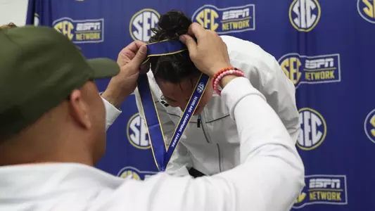 during the Gators' SEC Championships meet on Friday, February 23, 2024 at James E. Martin Aquatic Center in Auburn, Ala. / UAA Communications photo by Bryce Mitchell