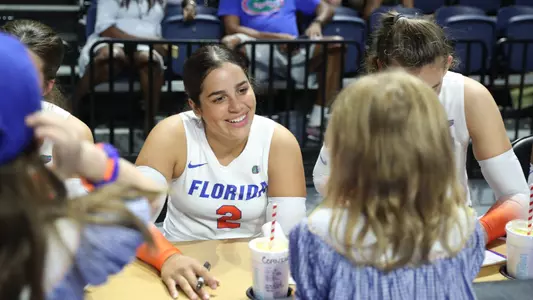 during the Gators' match against the Stetson University Hatters on Sunday, August 20, 2023 at Exactech Arena at the Stephen C. O'Connell Center in Gainesville, Fla. / UAA Communications photo by Gabriella Whisler