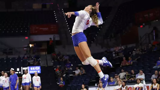 during the Gators' match against the Texas A&M Aggies on Wednesday, September 27, 2023 at Exactech Arena at the Stephen C. O'Connell Center in Gainesville, Fla. / UAA Communications photo by Emma Bissell