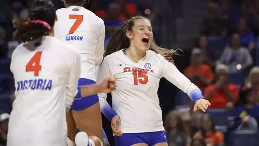 during the Gators' match against the Texas A&M Aggies on Wednesday, September 27, 2023 at Exactech Arena at the Stephen C. O'Connell Center in Gainesville, Fla. / UAA Communications photo by Emma Bissell