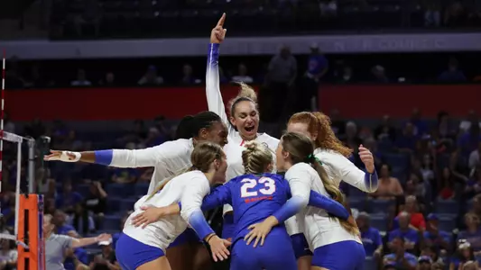 during the Gators' match against the Clemson Tigers on Friday, September 8, 2023 at Exactech Arena at the Stephen C. O'Connell Center in Gainesville, Fla. / UAA Communications photo by Gabriella Whisler