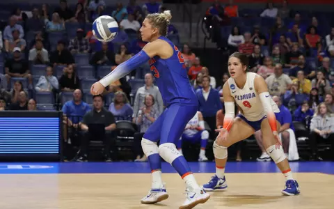 during the Gators' match against the Georgia Tech Yellow Jackets in the second round of the NCAA Tournament on Friday, December 1, 2023 at Exactech Arena at the Stephen C. O'Connell Center in Gainesville, Fla. / UAA Communications photo by Bryce Mitchell