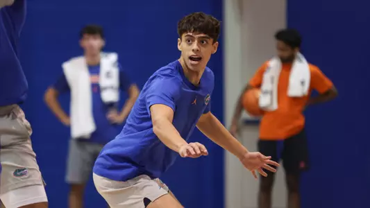 Kevin Pazmino during the Gators' workout on Wednesday, July 17, 2024 at Exactech Arena at the Stephen C. O'Connell Center in Gainesville, FL / UAA Communications photo by Maddie Washburn