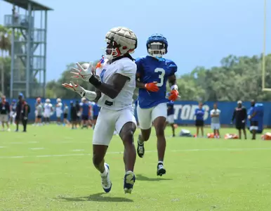 during the Gators' practice on Thursday, August 1, 2024 at the Sanders football practice fields in Gainesville, FL / UAA Communications photo by Mallory Peak