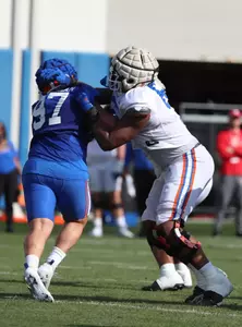 during the Gators' practice on Tuesday, March 26, 2024 at the Sanders football practice fields in Gainesville, FL / UAA Communications photo by Katie Park