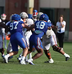 during the Gators' practice on Tuesday, March 26, 2024 at the Sanders football practice fields in Gainesville, FL / UAA Communications photo by Katie Park