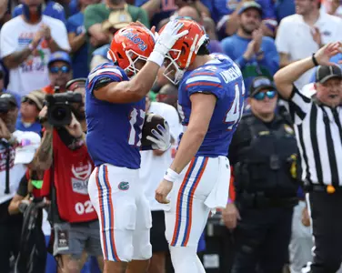 during the SEC Nation show prior to the Gators' game against the Miami Hurricanes on Saturday, August 31, 2024 at Ben Hill Griffin Stadium in Gainesville, Fla. / UAA Communications photo by Maddie Washburn