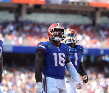 during the Gators' game against the Miami Hurricanes on Saturday, August 31, 2024 at Ben Hill Griffin Stadium in Gainesville, Fla. / UAA Communications photo by Bryce Mitchell