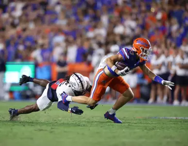 during the Gators' game against the Samford Bulldogs on Saturday, September 7, 2024 at Ben Hill Griffin Stadium in Gainesville, Fla. / UAA Communications photo by Maddie Washburn