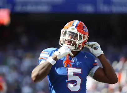 during the Gators' game against the Miami Hurricanes on Saturday, August 31, 2024 at Ben Hill Griffin Stadium in Gainesville, Fla. / UAA Communications photo by Bryce Mitchell