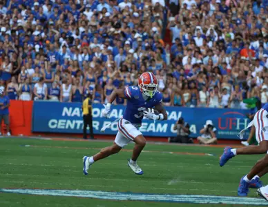 during the Gators' game against the Miami Hurricanes on Saturday, August 31, 2024 at Ben Hill Griffin Stadium in Gainesville, Fla. / UAA Communications photo by Bryce Mitchell