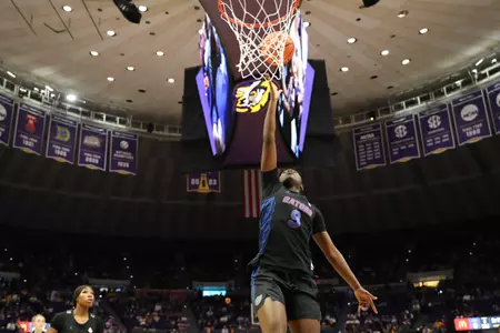 during the Gators' game against the Louisiana State Tigers on Sunday, February 4, 2024 at Pete Maravich Assembly Center in Baton Rouge, LA / UAA Communications photo by Mallory Peak