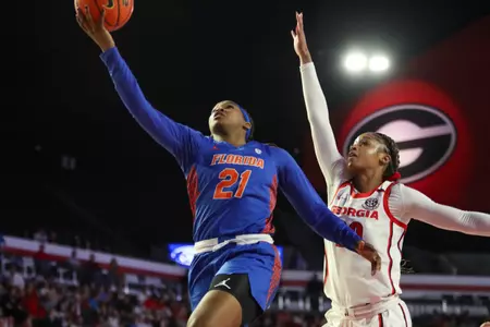 during the Gators' game against the Georgia Bulldogs on Sunday, February 25, 2024 at Stegeman Coliseum in Athens, GA / UAA Communications photo by Mallory Peak