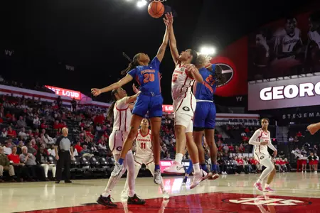 during the Gators' game against the Georgia Bulldogs on Sunday, February 25, 2024 at Stegeman Coliseum in Athens, GA / UAA Communications photo by Mallory Peak