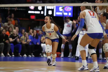 during the Gators' match against the Florida State Seminoles on Tuesday, September 17, 2024 at Exactech Arena at the Stephen C. O'Connell Center in Gainesville, Fla. / UAA Communications photo by Denise Do