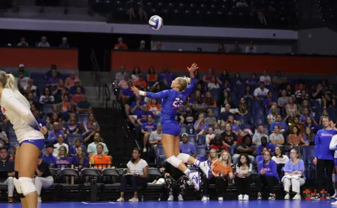 during the Gators' match against the North Texas Eagles on Friday, September 20, 2024 at Exactech Arena at the Stephen C. O'Connell Center in Gainesville, Fla. / UAA Communications photo by Morgan Hurd