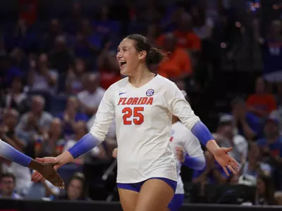 during the Gators' match against the North Texas Owls on Friday, September 20, 2024 at Exactech Arena at the Stephen C. O'Connell Center in Gainesville, Fla. / UAA Communications photo by Bryce Mitchell