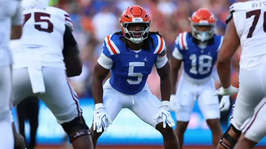 during the Gators' game against the Bulldogs on Saturday, October 18, 2025 at Ben Hill Griffin Stadium in Gainesville, Fla. / UAA Communications photo by Nicole Scharff