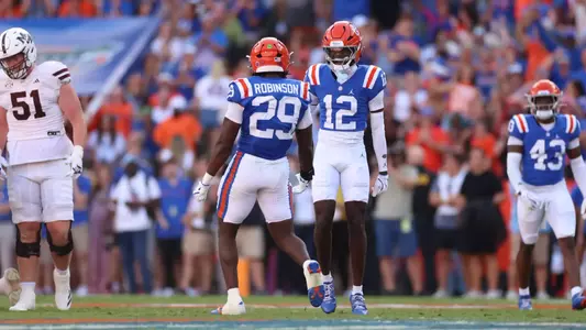 during the Gators' game against the Bulldogs on Saturday, October 18, 2025 at Ben Hill Griffin Stadium in Gainesville, Fla. / UAA Communications photo by Jordan Perez