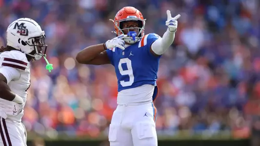 during the Gators' game against the Bulldogs on Saturday, October 18, 2025 at Ben Hill Griffin Stadium in Gainesville, Fla. / UAA Communications photo by Jordan Perez