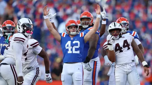 during the Gators' game against the Bulldogs on Saturday, October 18, 2025 at Ben Hill Griffin Stadium in Gainesville, Fla. / UAA Communications photo by Nicole Scharff
