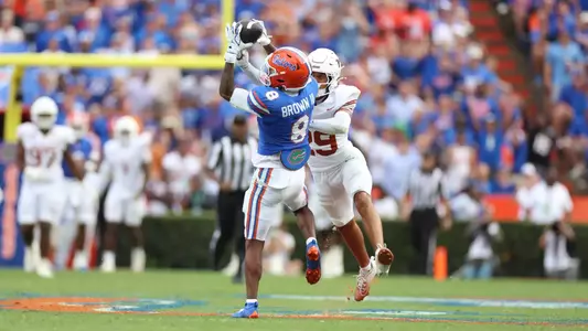 during the Gators' game against the Longhorns on Saturday, October 4, 2025 at Ben Hill Griffin Stadium in Gainesville, Fla. / UAA Communications photo by Bella Rosa