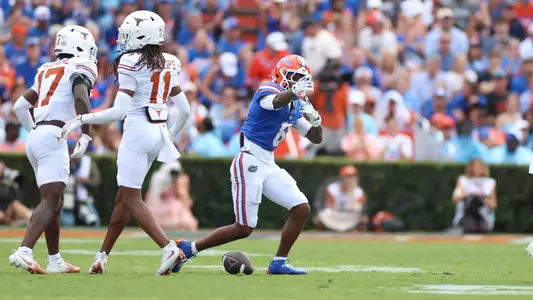 during the Gators' game against the Longhorns on Saturday, October 4, 2025 at Ben Hill Griffin Stadium in Gainesville, Fla. / UAA Communications photo by Bella Rosa