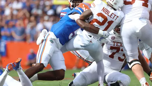 during the Gators' game against the Longhorns on Saturday, October 4, 2025 at Ben Hill Griffin Stadium in Gainesville, Fla. / UAA Communications photo by Victoria Riccobono