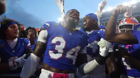 during the Gators' game against the Longhorns on Saturday, October 4, 2025 at Ben Hill Griffin Stadium in Gainesville, Fla. / UAA Communications photo by Bella Rosa