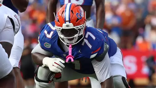 during the Gators' game against the Longhorns on Saturday, October 4, 2025 at Ben Hill Griffin Stadium in Gainesville, Fla. / UAA Communications photo by Victoria Riccobono