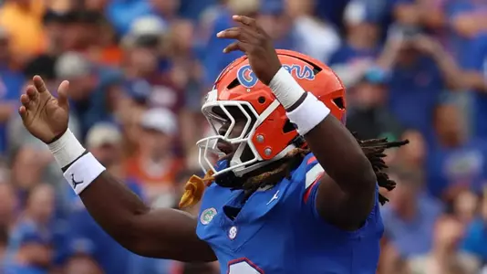 during the Gators' game against the Longhorns on Saturday, October 4, 2025 at Ben Hill Griffin Stadium in Gainesville, Fla. / UAA Communications photo by Victoria Riccobono