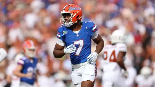 during the Gators' game against the Longhorns on Saturday, October 4, 2025 at Ben Hill Griffin Stadium in Gainesville, Fla. / UAA Communications photo by Jordan Perez