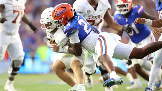 during the Gators' game against the Longhorns on Saturday, October 4, 2025 at Ben Hill Griffin Stadium in Gainesville, Fla. / UAA Communications photo by Hayli Balgobin