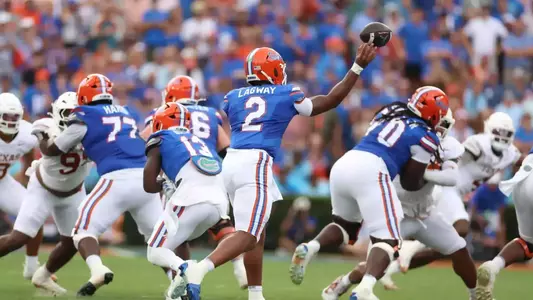 during the Gators' game against the Longhorns on Saturday, October 4, 2025 at Ben Hill Griffin Stadium in Gainesville, Fla. / UAA Communications photo by Bella Rosa