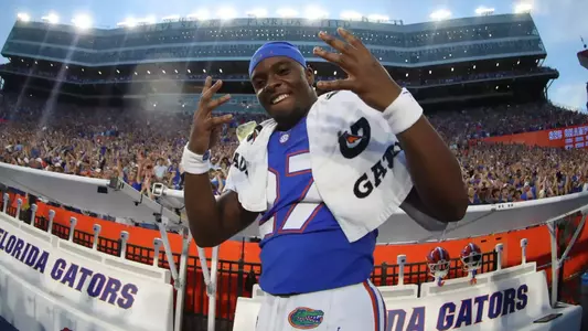 during the Gators' game against the Longhorns on Saturday, October 4, 2025 at Ben Hill Griffin Stadium in Gainesville, Fla. / UAA Communications photo by Jordan Perez
