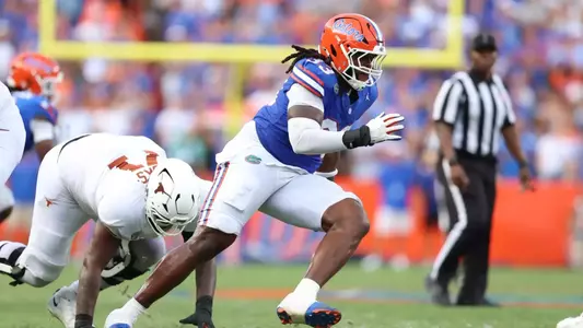 during the Gators' game against the Longhorns on Saturday, October 4, 2025 at Ben Hill Griffin Stadium in Gainesville, Fla. / UAA Communications photo by Hayli Balgobin