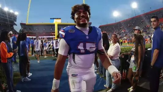 during the Gators' game against the Longhorns on Saturday, October 4, 2025 at Ben Hill Griffin Stadium in Gainesville, Fla. / UAA Communications photo by Jordan Perez