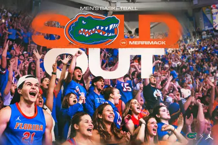 Graphic of men's basketball fans cheering with the words Sold Out above them.