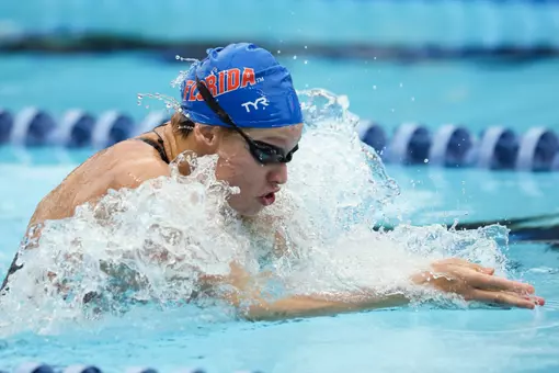 during the Gators' meet against the Cavaliers on Friday, October 10, 2025 at the Stephen C. O’Connell Center Natatorium in Gainesville, FL / UAA Communications photo by Morgan Hurd
