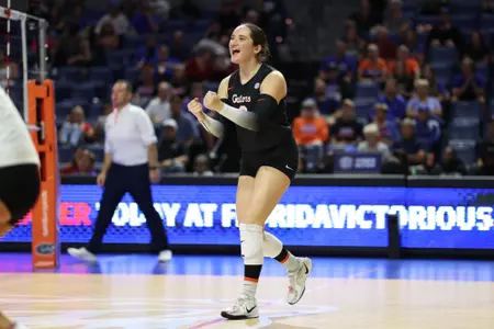 during the Gators' match against the Sooners on Wednesday, October 22, 2025 at Exactech Arena at the Stephen C. O'Connell Center in Gainesville, Fla. / UAA Communications photo by Jordan Perez