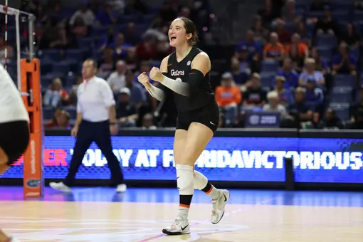 during the Gators' match against the Sooners on Wednesday, October 22, 2025 at Exactech Arena at the Stephen C. O'Connell Center in Gainesville, Fla. / UAA Communications photo by Jordan Perez