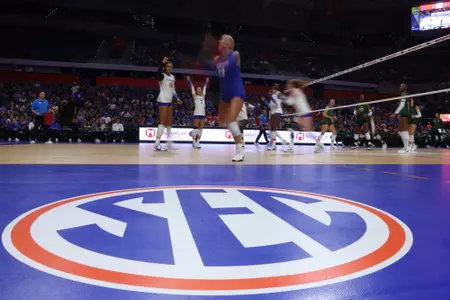 during the Gators' match against the Bears on Sunday, September 14, 2025 at Exactech Arena at the Stephen C. O'Connell Center in Gainesville, Fla. / UAA Communications photo by Victoria Riccobono