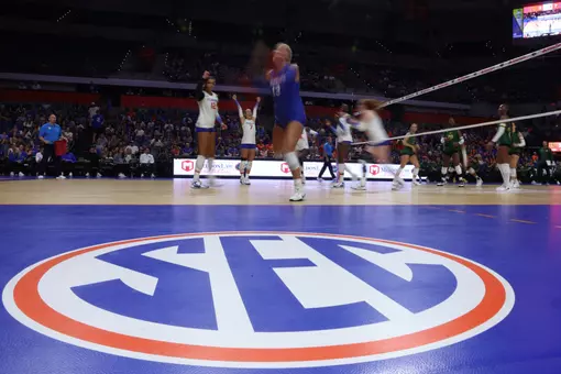 during the Gators' match against the Bears on Sunday, September 14, 2025 at Exactech Arena at the Stephen C. O'Connell Center in Gainesville, Fla. / UAA Communications photo by Victoria Riccobono