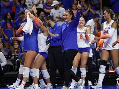 during the Gators' match against the Norfolk State Spartans on Sunday, August 31, 2025 at Exactech Arena at the Stephen C. O'Connell Center in Gainesville, Fla. / UAA Communications photo by Nicole Scharff