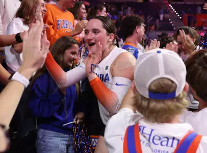 during the Gators' match against the Tigers on Friday, October 3, 2025 at Exactech Arena at the Stephen C. O'Connell Center in Gainesville, Fla. / UAA Communications photo by Madilyn Gemme