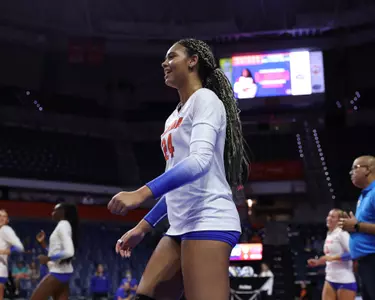 during the Gators' match against the PVK Olymp Praha on Tuesday, August 26, 2025 at Exactech Arena at the Stephen C. O'Connell Center in Gainesville, Fla. / UAA Communications photo by Bella Rosa
